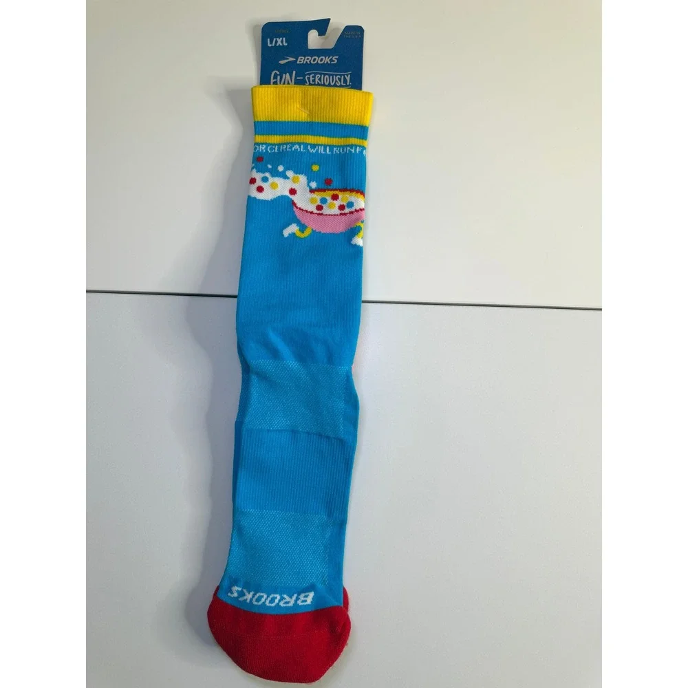 Brooks Tempo Knit-In Crew Socks Blue Cereal Running L/XL 742872432037 NEW